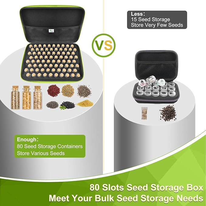 80 Slots Seed Storage Organizer with 40 Seed Envelopes Sturdy Organizer Storage Box with Label Stickers Glass Container for Flower Vegetable Garden Seed Saving (Seeds not Included)