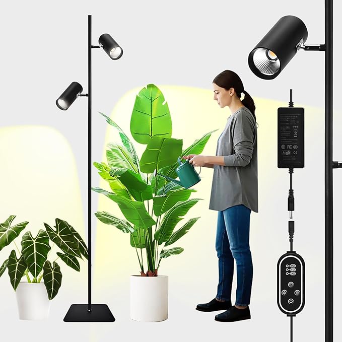 60W Dimmable Grow Light Full Spectrum COB LED Dual-Head Floor Lamp with High CRI 6/8/12H Timer Adjustable Height (37-77) &amp Angle – Standing Grow Lights for Indoor Plants (warm white 4000K)