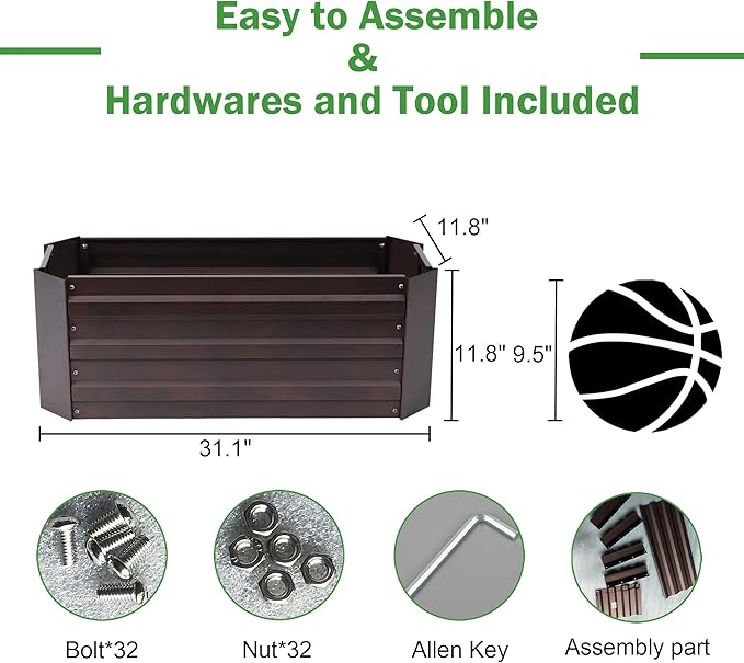 LuxenHome Galvanized Raised Garden Bed Kit 32 Rectangular Raised Garden Box Metal Planter Box Ourtdoor Large Plant Pot Planting Bed Gardening Tools for Vegetables Flowers Herbs