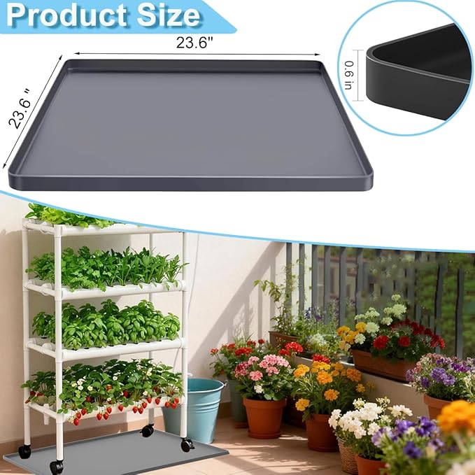 Hydroponic Tower Mat Hydroponic Garden Mat Extra Large 24x24 Garden Tower Silicone Pad with Raised Edge Indoor Growing System Drip Pan Hydroponics Container Tray Herb Gardening Floor Protector Soft