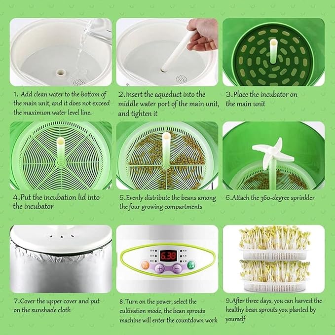 Bean Sprouts Machine LED Display Seed Germination Kit Intelligent Sprouting Machine Suitable for Seeds Microgreens Growing Tool