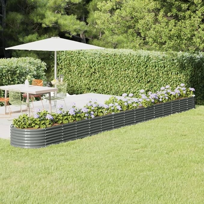 Garden Raised Bed Powder-Coated Steel 244.1x31.5x14.2 Gray Funny Plant Pots Pots for Plants Large Planters for Outdoor Plants Garden Pots for Plants Outdoor Gardening Porch