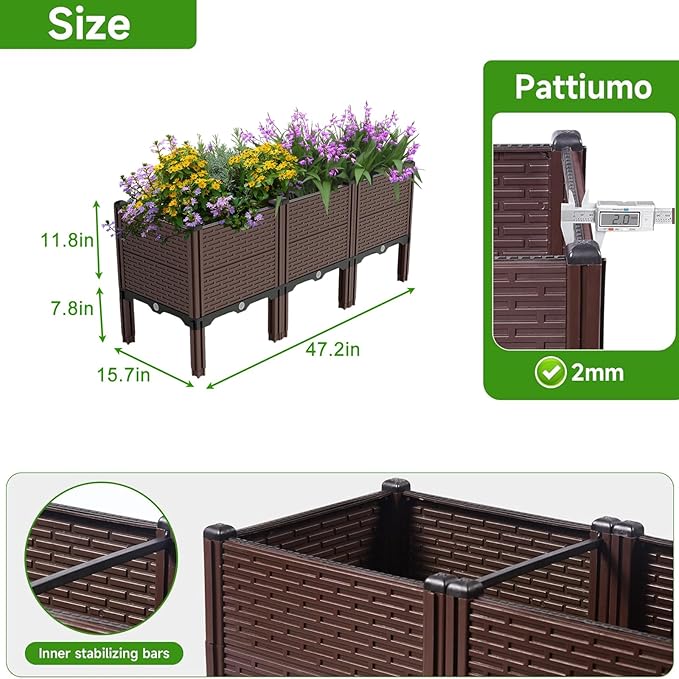 47.2 W x15.7 D x19.6 H Raised Garden Beds Outdoor 440lb Capacity Polypropylene Planter Boxes Outdoor for Vegetables Flowers Herbs Garden Box with Drain Outlet Heat and Frost Resistance