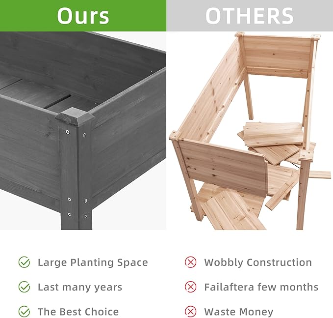 Generic Raised Garden Bed with Legs Elevated Wooden Planter Box for Outdoor Plants Gray