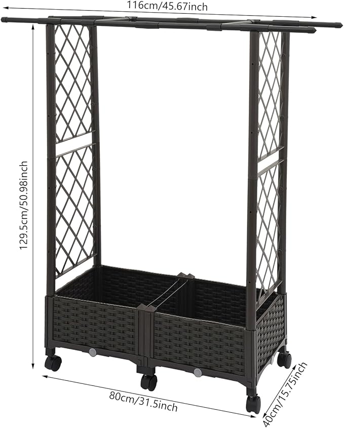 Planter with Trellis Raised Garden Bed 51 Tall Planter with Screen Indoor &amp Outdoor Raised Garden Planter with Wheels for Home Hotel for Vegetable Flower Herb (46 x 16 x 51)