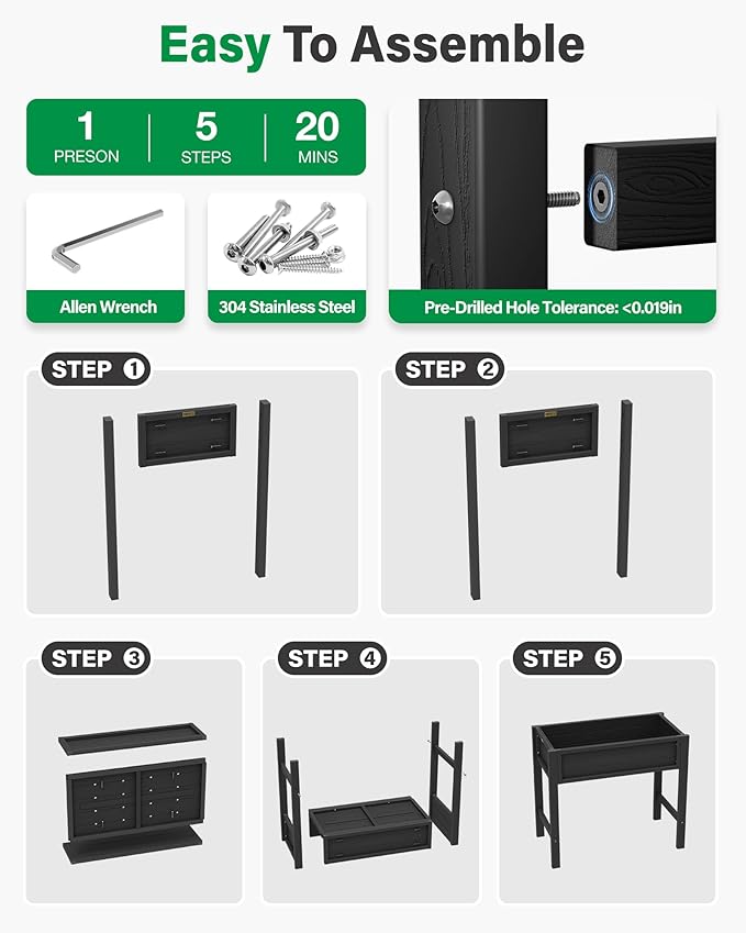 YEFU HIPS Raised Garden Bed: 34x30x18in Child Safe Raised Garden Beds Outdoor for Family Gardening - Organic Herb Vegetable Flower Planter Boxes Outdoor with Legs Kit for Patio Backyard (Black)