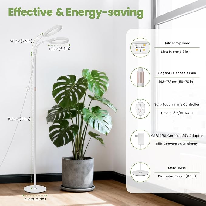 Large Plant Lights for Indoor Growing 24V 660nm-Enhanced Full Spectrum LUMILEDS LED Grow Light 2×6.3in Grow lamp with Timer &amp Dimming Adjustable Height 22-70in 30W 320μmol/s/m²@6in K30-W