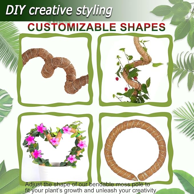 Soupiar 2 Pack 60'' Bendable Moss Pole for Monstera &amp Pothos - Tall Handmade Coco Coir Plant Support Stakes for Large Climbing Indoor Plants Potted Houseplant Trellis Accessories