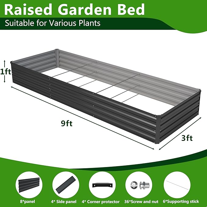 2PCS 9x3x1ft Galvanized Raised Garden Bed Kit Galvanized Planter Raised Garden Boxes Outdoor Large Metal Raised Garden Beds for VegetablesBlack