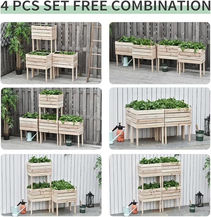 4 Pcs Raised Beds Wooden Planter Flower Shelf Wood Planter Box 19.75 L x 11.75 W x 23.5 H