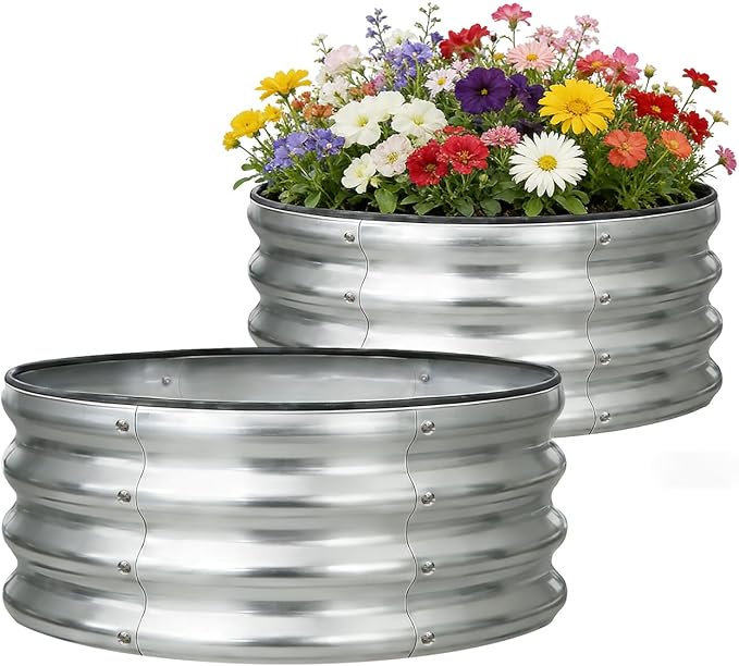VSGDISTL Galvanized Raised Garden Bed Kit Outdoor2x2x1ft Round Metal Garden Planter Raised Beds for Vegetables Flowers Herb