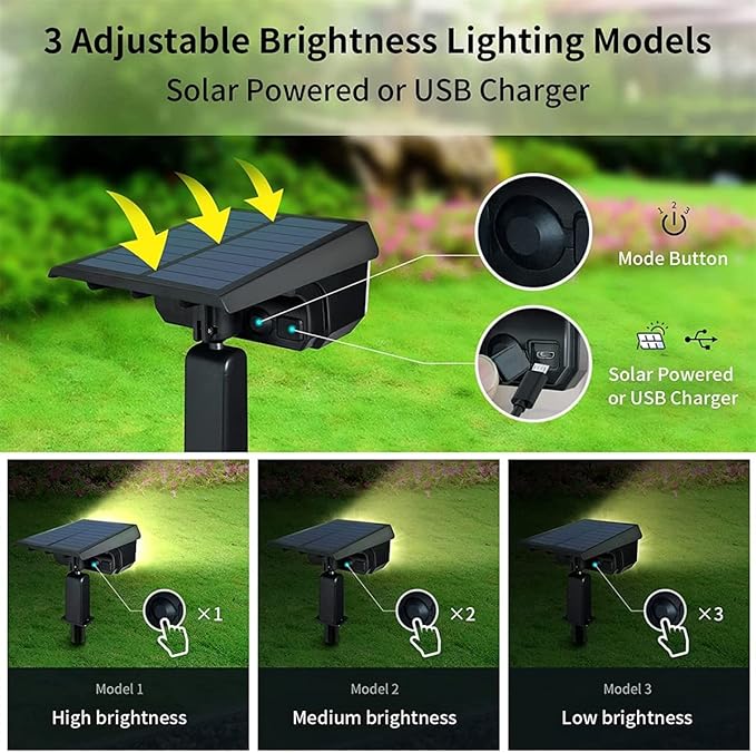 Solar Spot Lights OutdoorAdjustable 2 in 1 USB &amp Solar Powered IP65 Waterproof Landscape Spotlights3 Modes Solar Outdoor Lights for Yard Garden Porch PatioWhite light2 pcs (Warm Light 4 pcs)