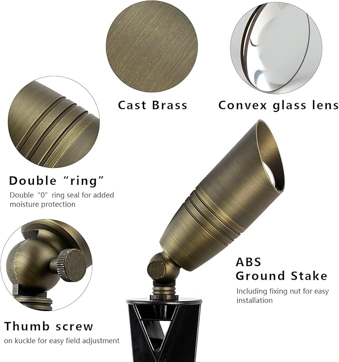 Solid Brass Landscape Lighting Spotlight Heavy Duty Bronze LED Spot Lights Waterproof Outdoor Uplighting 12V Low Voltage (1)