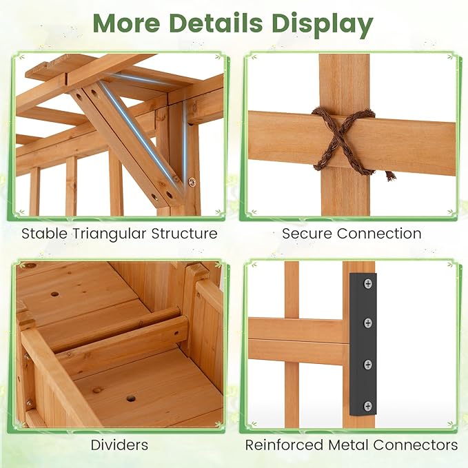 Large Raised Garden Bed with Trellis 72 Wood Planter w/Lattice Panels Hanging Roofs &amp Drainage Holes Freestanding Planter Box for Climbing Plant Flower Vine Outdoor Yard Balcony Porch