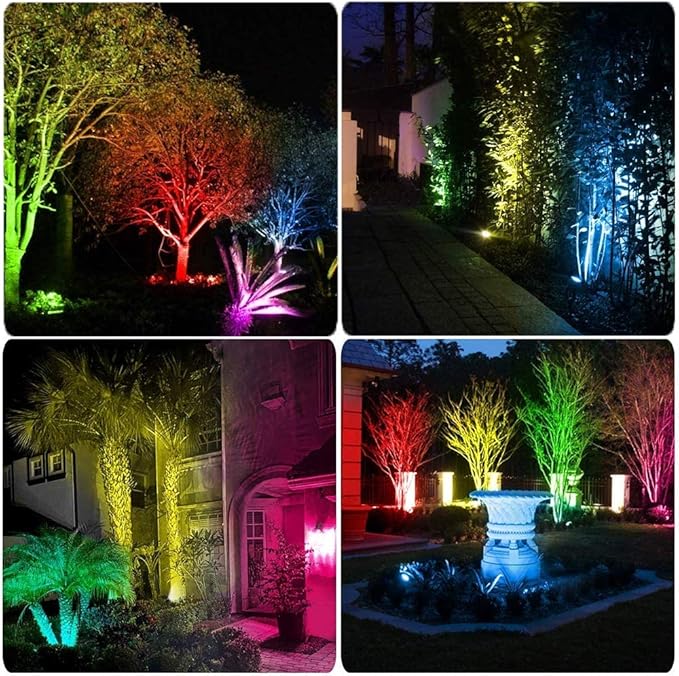 Pack of 2 Outdoor LED Landscape Lights Waterproof Spotlight with Spike Stand and Plug for Driveway Outdoor Lawn Lighting Flood Garden Yard (6W Plug RGB)