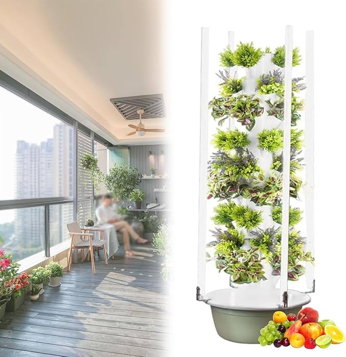 Hydroponic Tower Hydroponics Growing System Indoor Tower with LED Light and Pump System Plants Germination Kit Vertical Hydroponic System for Gardening Lover (No Seed)5layers