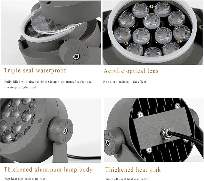 Garden LED Spotlight Die-cast Aluminum Flood Light 180° Rotating Landscape Light for Outdoor Patio Yard Pathway Tree Lawn Fence Landscape Lamp(Yellow12W-DC24V)