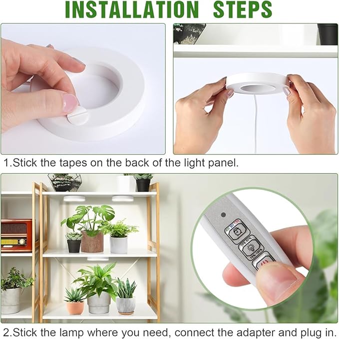 Banax 2 Pack LED Grow Light for Indoor Plants 144 LEDs Four-Head Ring Design 5V/2A 10 Brightness Levels 3/9/12H Timer Ideal for Herbs Succulents &amp Seedlings（White）