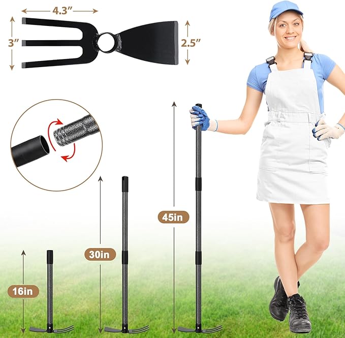 Hoe Garden Tool 45 Inch Garden Hoe Long Handle for Weeding Hoe Cultivator 2 in 1 Hand Garden Tools for Gardening Planting