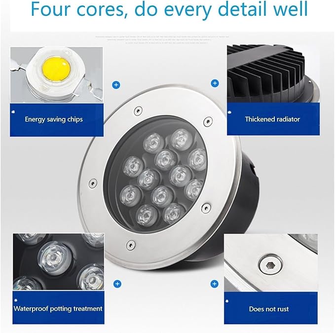 Underground Light LED - IP66 Waterproof AC Garden Recessed Underground Light LED Recessed Spotlight Suitable for Deck Channel Stair Step Landscape Lighting toBlanc 6W