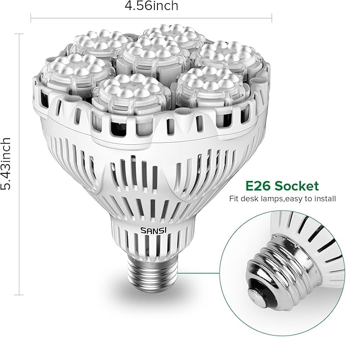 SANSI Dimmable Grow Light Bulb Full Spectrum High PPFD 40W (600 Watt Equiv) with Remote Auto On Off Timing 4 8 12 Hrs Energy Saving Plant Light Bulb with E26 Base for Indoor Plants
