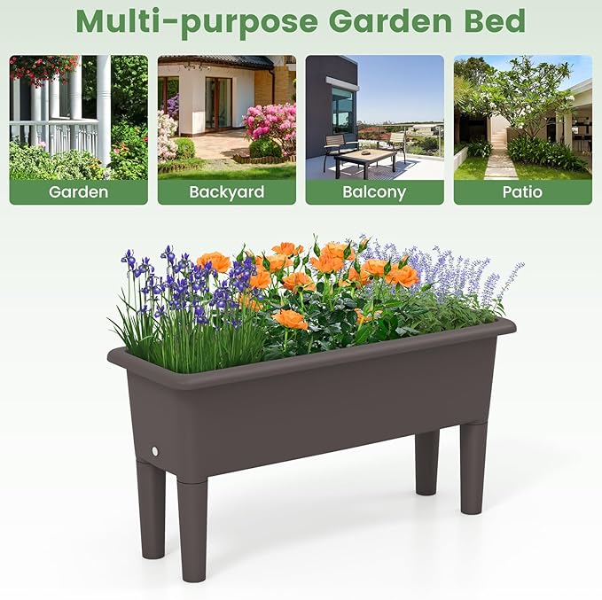 2 Pcs Raised Planter Bed Elevated Planter Boxes with Removable Legs Plastic Planter Bed for Gardening Backyard &amp Deck (Coffee)