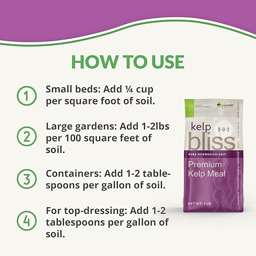 Kelp Bliss (40lbs) - Kelp Meal Organic Fertilizer for Plants Garden Soil Flowers Vegetables &amp Lawns - Organic Plant Food Rich in Vitamins &amp Nutrients - 100% Natural Renewable Soil Amendmen