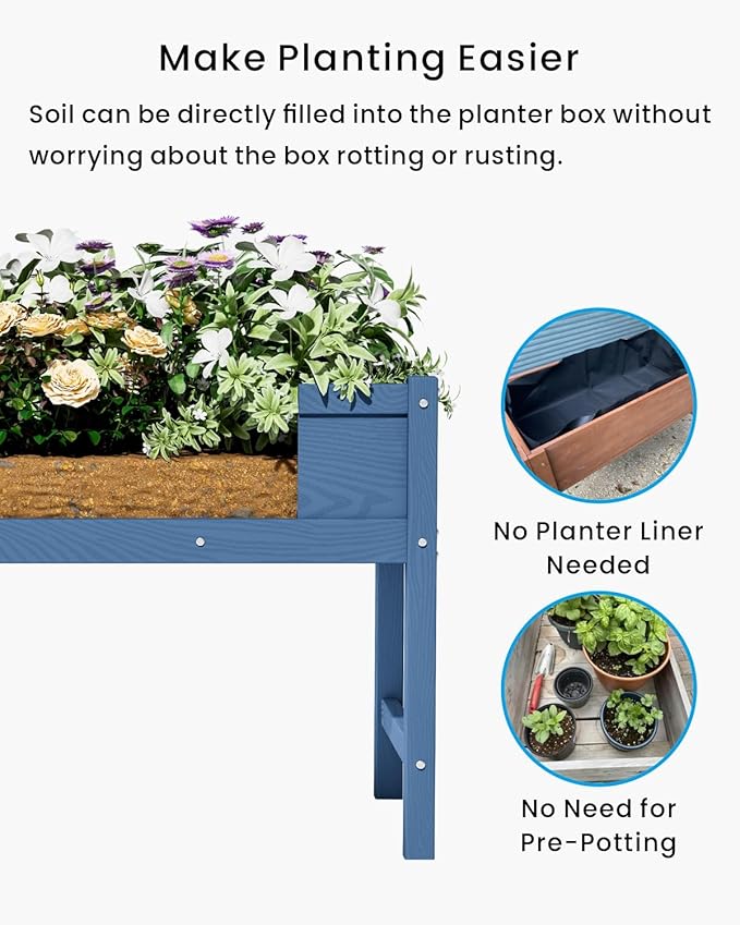 HDPE Raised Garden Bed with Legs Outdoor All-Weather Elevated Planter Box Raised Beds for Seeds Herb Flower Vegetable (Navy Blue)