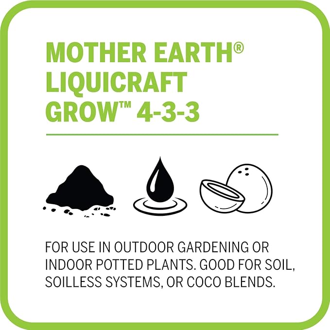 Mother Earth LiquiCraft Grow 4-3-3 Liquid Plant Fertilizer For Vegetative Plants Flowers And Tomatoes Gallon