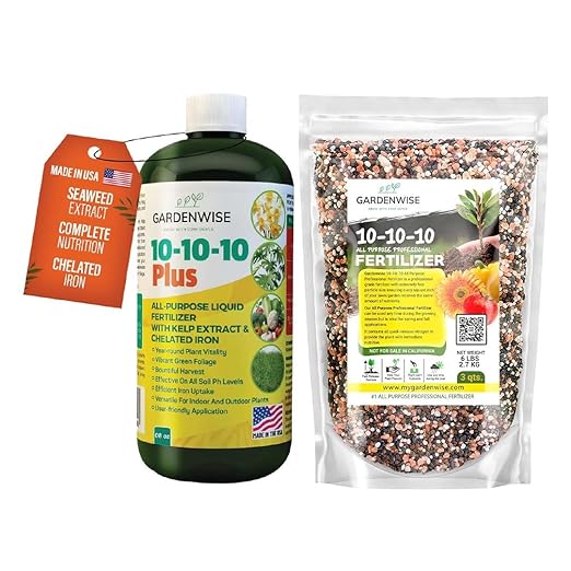 10-10-10 Liquid Fertilizer &amp 10-10-10 All-Purpose Granular Fertilizer Bundle for All Purpose Plants - Plant Food Outdoor &amp Indoor Plant Food Vegetables Flowers Garden (8oz &amp 3 Quarts)