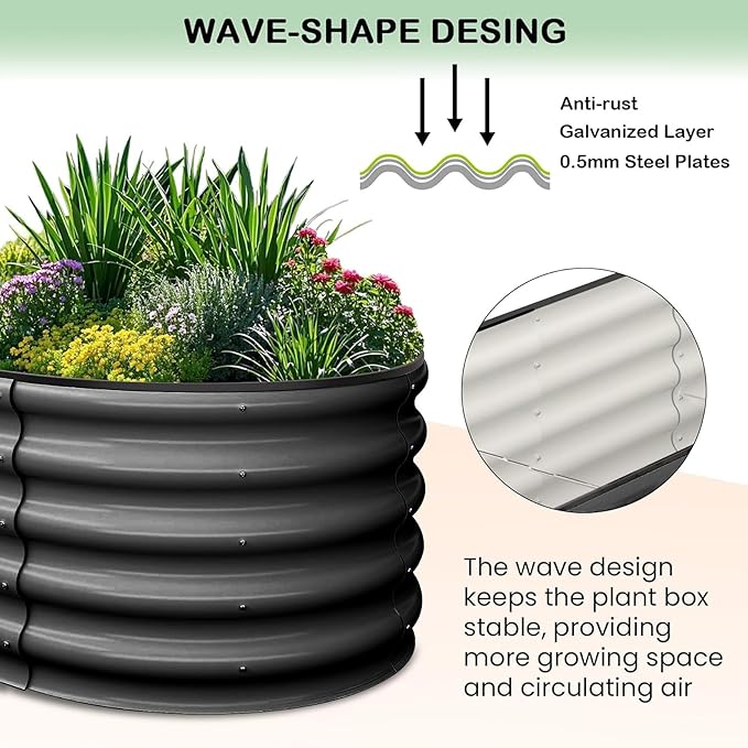 GarveeLife 2 Pcs 6x3x1 ft Oval Raised Garden Bed Galvanized Raised BedsOpen-Ended Base Metal Raised Planter BedsGarden Bed OutdoorPlanter Raised Boxes for Vegetables FlowersTool-Free AsseGray