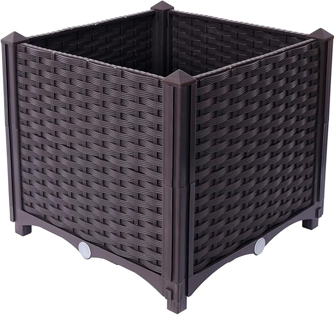 Deep Raised Garden Bed Plastic Planter Boxes for Vegetables Flowers Herbs and SucculentsSelf-Watering Planter Box Raised Bed to Grow Flowers Herbs &amp Vegetables (15.7 Inch)