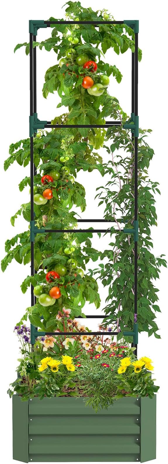 Raised Garden Bed with Adjustable Metal Outdoor Planter Box for Vegetables Flowers and Climbing Plants – Durable Weather-Resistant Design for Garden Patio Green