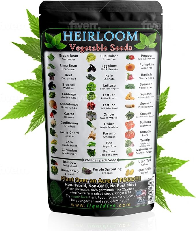 Heirloom Fruit and Vegetable Seeds - 38 Varieties Over 8000 Non-GMO Non-Hybrid Chemical-Free Seeds for Survival Garden Seed Bank