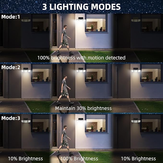 2500LM Solar Lights Outdoor with Motion Sensor3 Head 270° Wide Angle Street Area LightsIP65 Waterproof Security Lighting with 3 Modes(Remote3 Pcs)