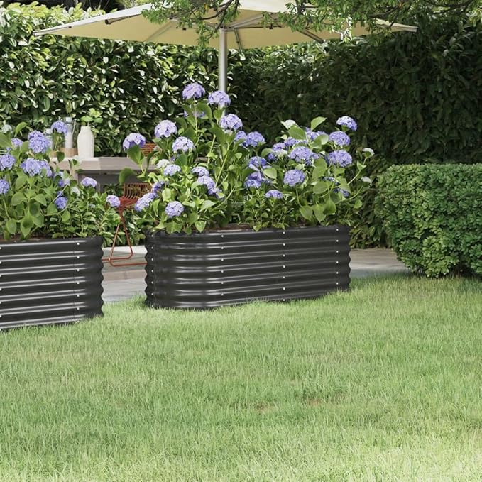 Garden Raised Bed Powder-Coated Steel 44.9x15.7x14.2 Anthracite Planting Pots Plant Pots Outdoor Large Planters for Outdoor Plants Pot Planter for Plants Porch Outdoor Gardening