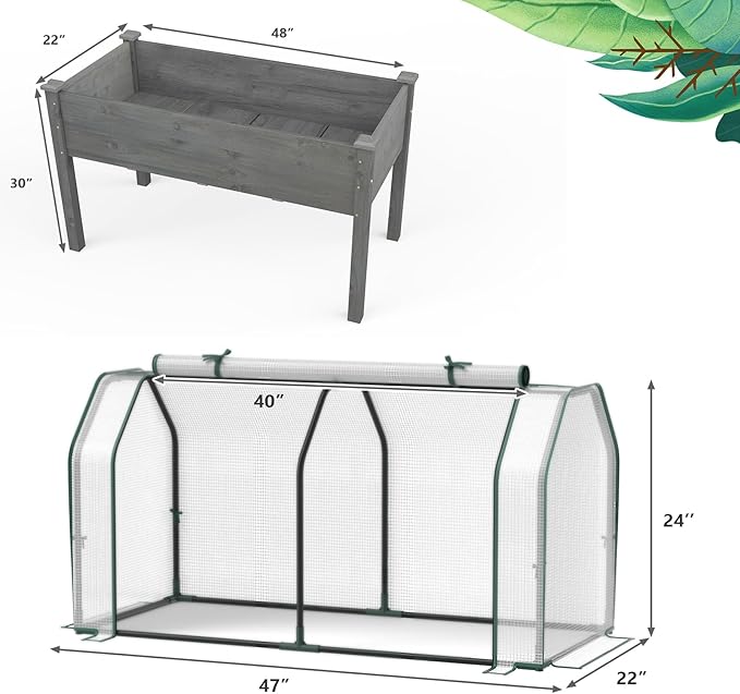 Giantex Raised Garden Bed with Mini Greenhouse w/Dual Zipper Door 48”x22”x54” Planter with Green House for Patio Lawn Garden Easy Assembly (Gray &amp White)