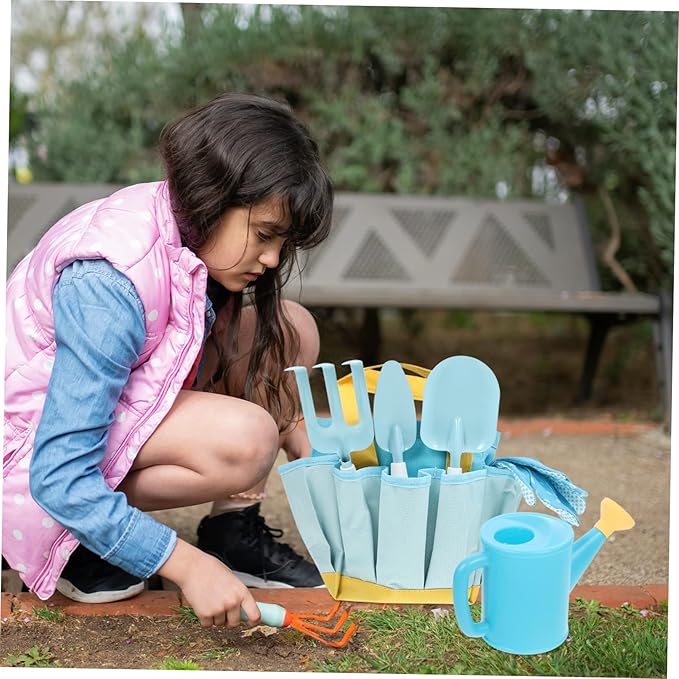 GALPADA Kids Gardening Tools Set Hand Planting Tools for Boys and Girls Includes Rake Shovel Watering Can and Storage Bag for Outdoor Gardening Activities