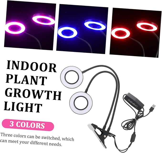 TOYANDONA Dual-Headed LED Plant Growth Lamp Adjustable Brightness Clip-On Design for Indoor Use Timer Function 5V Power Supply