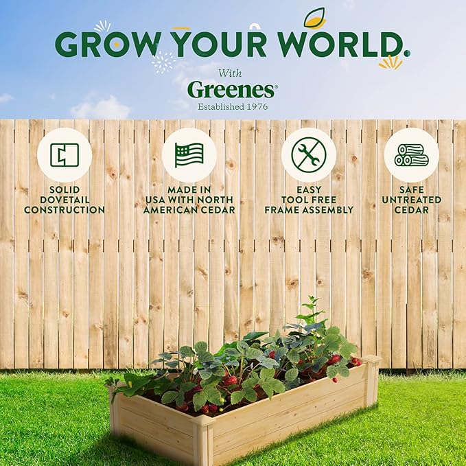 Greenes Fence Classic Cedar Raised Garden Bed 2' x 4' x 10.5 (1/2 Thick) - Made in USA with North American Cedar