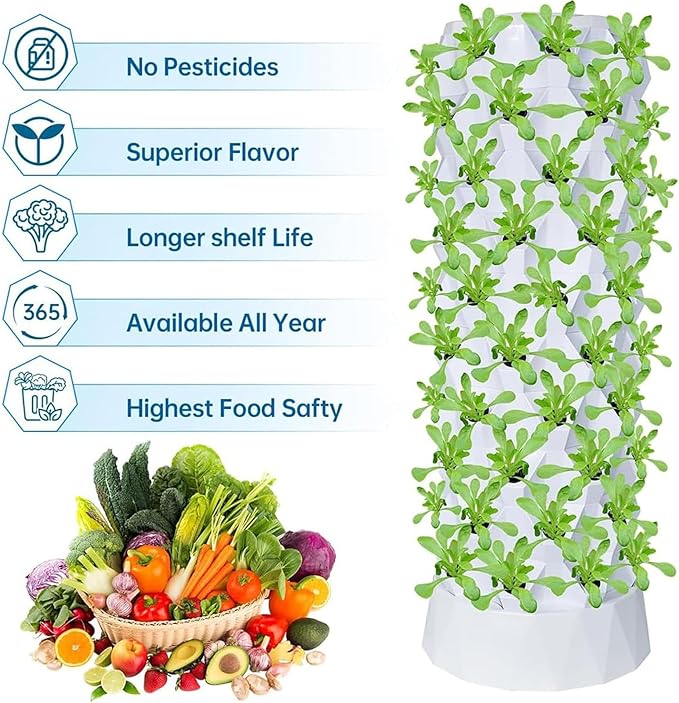 Hydroponics Growing SystemHydroponics Tower Kit Garden Hydroponic Growing Sys Vertical Tower DIY Hydroponics Farm Equipment Aeroponic for Indoor and Vegetables with Hydration Pump