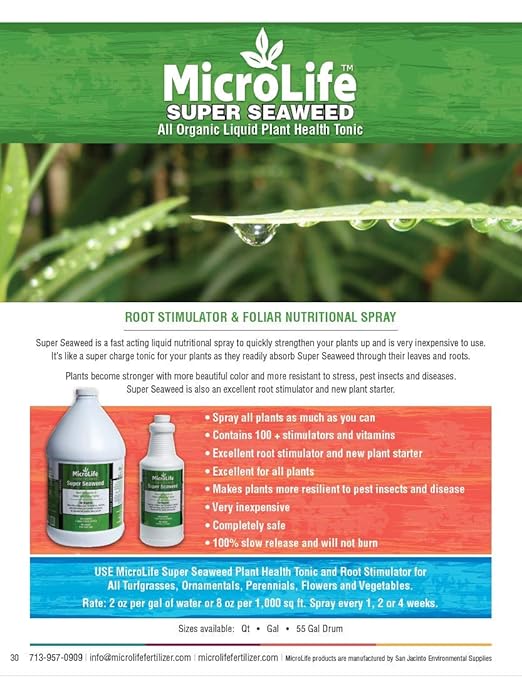 MicroLife Super Seaweed Professional Grade Organic Liquid Concentrate Root Stimulator &amp Foliar Nutritional Spray for All Plants 1 Gallon