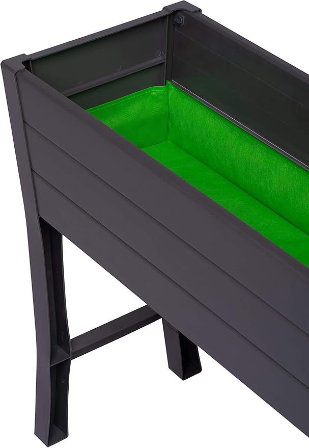 NuVue Products 26021 Outdoor Elevated Garden Bed for Growing Edible Plants and Flowers BPA-Free Woodgrain Panel Elevated Planter Box 35.5” L x 15” W x 32” H Dark Gray