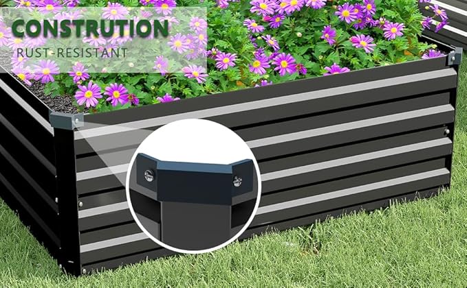 MGNO 2pcs 10x3x1FT Galvanized Raised Garden Bed-Outdoor Planter Box for Vegetables-Metal Garden BedRectangle Planting Box for HerbFlowerBlack