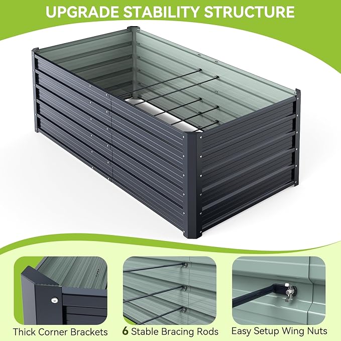 Ohuhu 6x3x1.9FT Metal Raised Garden Bed Outdoor Reinforced Galvanized Steel Rustproof Planter Box 100% Non-Toxic 256 Gal Large Capacity Heavy Duty Raised Beds for Growing Vegetables Flowers Herbs