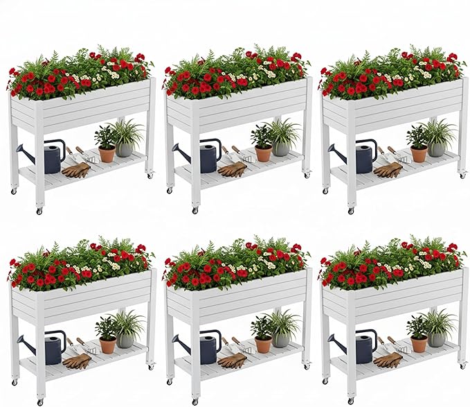 2.8' Height Elevated Raised Garden Bed Outdoor with Wheels Easy Assembly Resin Planter Box for Vegetables/Herb/Fruits Best Choice for Backyard Patio Balcony (Ashen) 6pc
