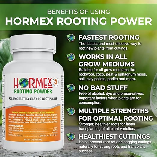 Hormex Rooting Powder #3 &amp Rooting Cubes Combo - Rooting Hormone for Semi-Softwood Cuttings &amp Organic Peat Moss Coco Plugs - Fast Healthy Root Growth for Propagation Hydroponics &amp Seed