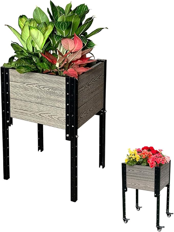 Everbloom Modular Elevated Wood Plastic Composite Planter Box in Gray 19 D x 17 W x 28 H –Architecturally Designed Premium Planter for Flowers Herbs &amp Veggies - Elevate Your Gardening Experie