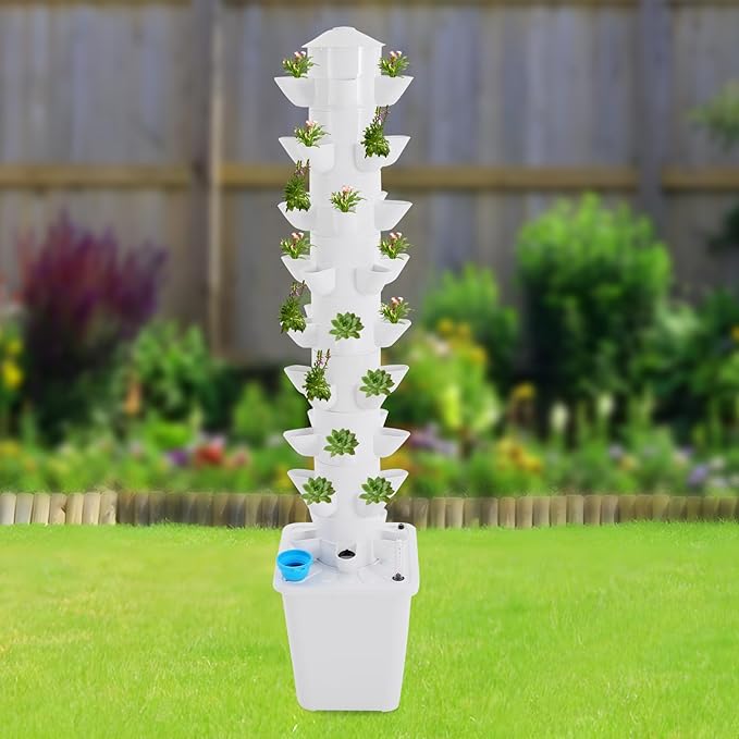 Hydroponic Growing System 45-Plant Vegetable Planter Tower Outdoor Indoor Garden Vertical Planter Germination Kit with Water Pump &amp Intelligent Water Circulation for Gardening Lover