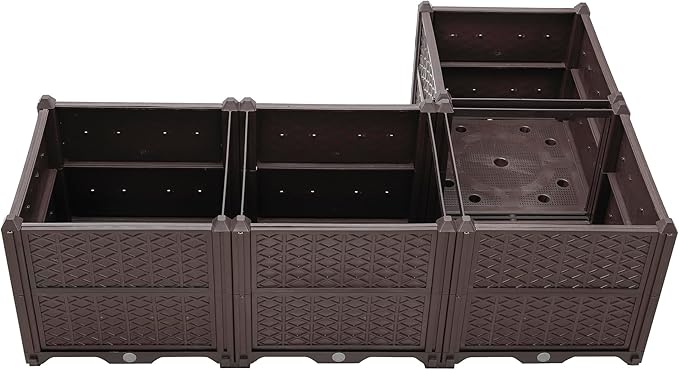 LIFE SKY Modular Garden Planter: Multi-Section Raised Bed for Herbs &amp Vegetables - Brown Plastic Plant Box with Drainage System for Balcony &amp Patio Gardening